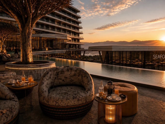 Karibu pool deck at sunset